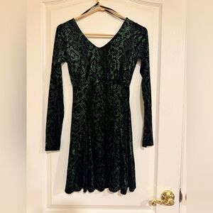 Betsey Johnson green and black snakeskin long sleeve fit&flare dress​​​​